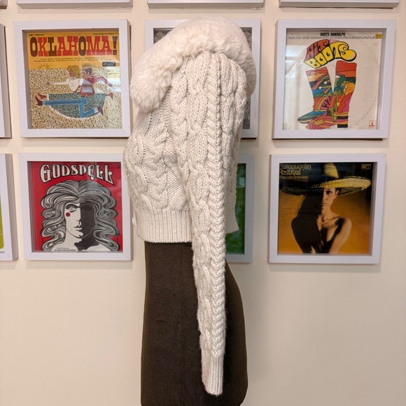 Cream Cable Knit Cropped Cardigan Faux Fur Collar - Picture 3 of 8